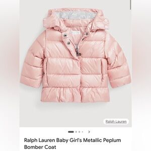 Polo Ralph Lauren Baby Girl Metallic Pink Peplum Puffer Coat